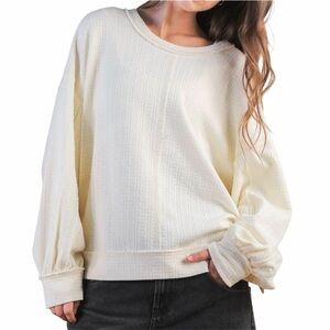 Cream Textured Knit Long Sleeve Top Relaxed Fit Very J M NWT